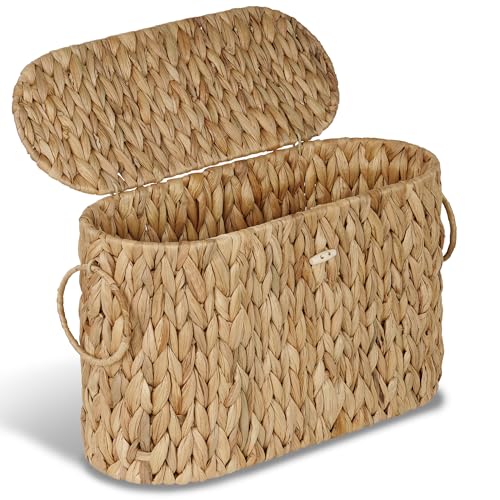 efluky Toilet Paper Storage Basket, Water Hyacinth Slim Toilet Paper Holder with Lid- Holds Up to 9 Mega Rolls, Home Bathroom Decor Organizer - color: Natural(water Hyacinth)