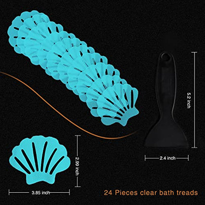 Secopad Non-Slip Bathtub Stickers, 24 PCS Shell Safety Bathroom Tubs Showers Treads Adhesive Decals Scraper (Blue) - color: Blue