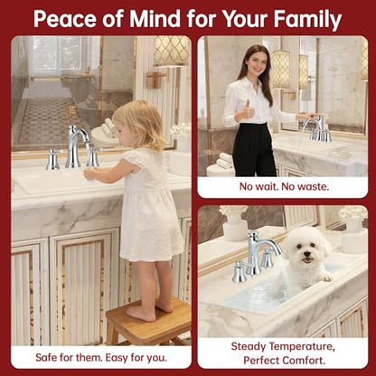 SUMERAIN 8" Widespread Bathroom Sink Faucet Chrome Finish | 3 Hole, Transitional Style, Dual Spray Modes, Temperature Memory, Solid Brass - color: Chrome