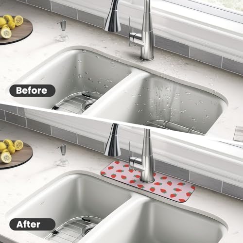 Diatomite Faucet Mat for Kitchen Fast Drying Sink & Bathroom Counter, Super Absorbent Water Sink Protectors Prevent Moisture Buildup, Sink Splash Guard Strawberry Pattern - color: Strawberry1