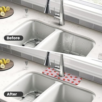 Diatomite Faucet Mat for Kitchen Fast Drying Sink & Bathroom Counter, Super Absorbent Water Sink Protectors Prevent Moisture Buildup, Sink Splash Guard Strawberry Pattern - color: Strawberry1
