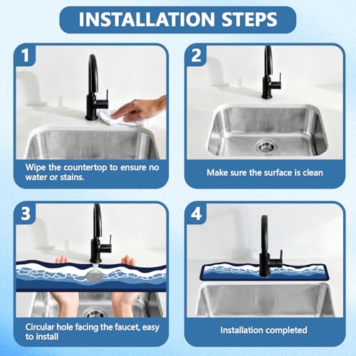 2Pcs Sea Waves Shape Kitchen Sink Splash Guard Faucet Mat Waves Pattern Faucet Mat For Bathroom Kitchen 5.51x23.62In - color: Sea Waves Shape
