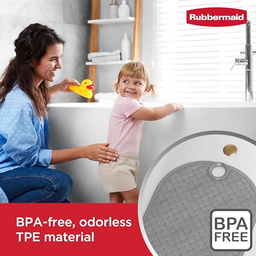 Rubbermaid INSTAMAT Bath Tub Shower Mat, Non-Slip Tub Mat with Suction Cups, Bath Mat Hangs on Showerhead for Quick Dry, 27.2 x 15.2 Inch, BPA-Free, Easy to Clean, for Inside Tub or Shower, Grey - color: Grey