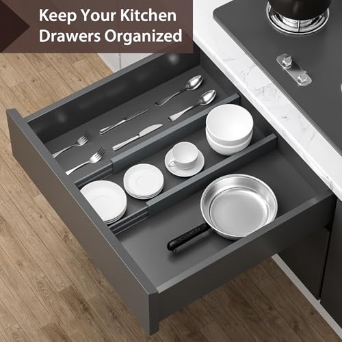 DUCOO 4 PCS Drawer Divider, 17"-22" Adjustable Bamboo Drawer Dividers Organizers, Expandable Separators for Kitchen, Clothes, Dressers, Home, Office, Gray - color: Gray