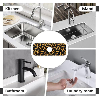 Yellow Banana Black Kitchen Sink Splash Guard Faucet Mat Super Absorbent Fast Drying Mat Sink Gadgets-Fast Drying Pad Sink Mat For Kitchen Bathroom (15" X 5.5" ) - color: Banana