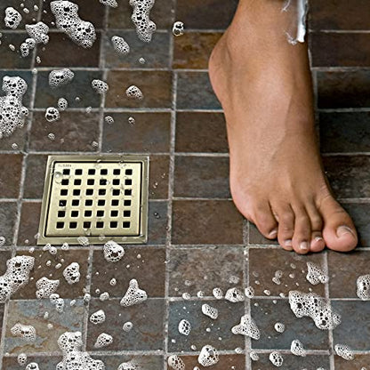 4 inch Square Shower Drain with Removable Cover Grid Grate,SUS 304 Stainless Steel Tile in Floor Drain,Brushed Gold - color: Brushed Gold (Without Drain Base/Adapter)