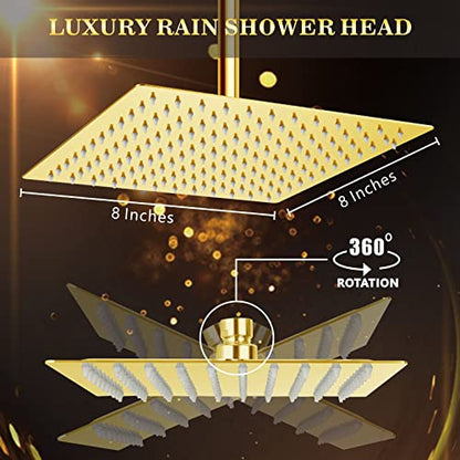 Voolan Rain Shower head, High Pressure Shower Head Made of 304 Stainless Steel, Relaxed Shower Experience Even at Low Water Flow and Pressure(8" Gold) - color: Gold, size: 8 Inch