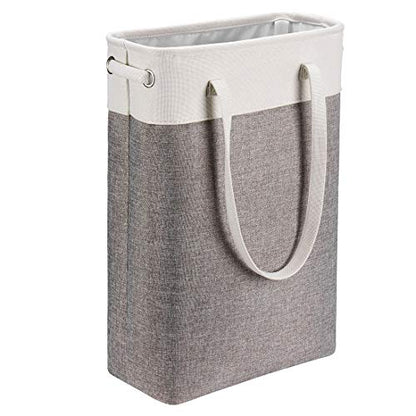 Laundry Basket with Handles white&Grey Coffee-Slim Laundry Bin Collapsible Dirty Clothes Basket Narrow Laundry Bag Foldable Dirty Hamper for Camping, Dorms, Apartments - color: white&Grey Coffee