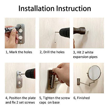 8" Wall Mount Makeup Mirror with 1X 10X Magnification, Brushed Nickel | Double-sided Wall Mounted Magnifying Mirror with Swivel Extendable Arm for Bathroom - color: Brush Nickel-no Lights