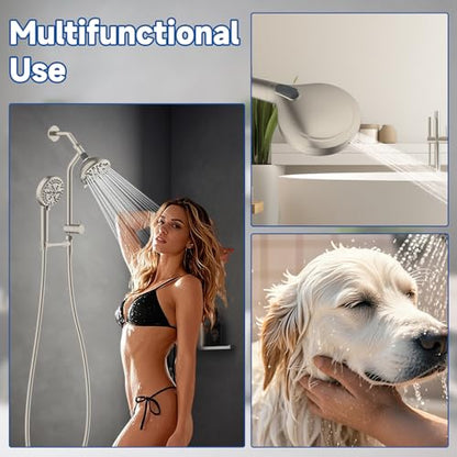 Metal Dual Rain Shower Head Easy Reach, 10-Spray Handheld, Brushed Nickel | High Pressure Rainfall Shower Head with Shower Extension Arm, 71" Hose, 3-way Diverter, Brass Shower Bracket - color: Brushed Nickel, style: 5" Showerhead
