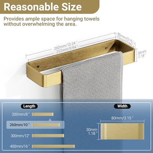 SAYAYO Brushed Gold Hand Towel Holder for Bathroom Wall, 10 Inch Self Adhesive Towel Bar Hand Towel Rack Square Heavy Duty - color: Gold, size: 10 Inch