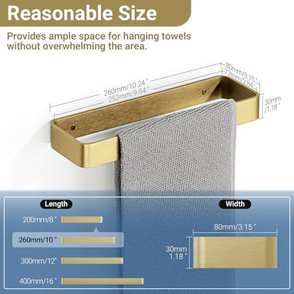 SAYAYO Brushed Gold Hand Towel Holder for Bathroom Wall, 10 Inch Self Adhesive Towel Bar Hand Towel Rack Square Heavy Duty - color: Gold, size: 10 Inch