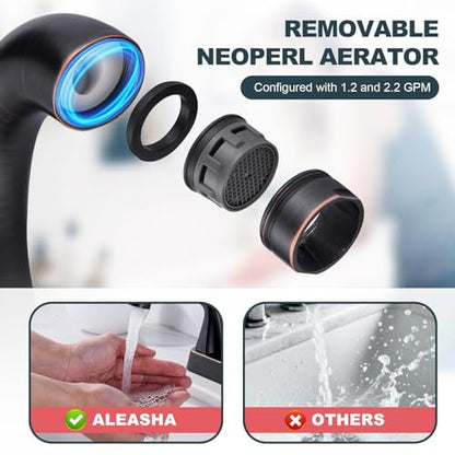 Bathroom Sink Faucet Oil Rubbed Bronze, 4 Inch Centerset Bathroom Faucet | ALEASHA 2 Handles Vanity Faucet with Pop Up Drain Stopper, RV Lavatory Vanity Faucets with Aesthetic Appeal - color: Oil Rubbed Bronze