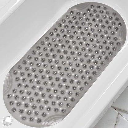 Anti Slip Bathtub Mat,Non Slip Bath Mat,16x35 Inch Extra Long Tub Mat,Machine Washable Bathroom Shower Mat with Suction Cups and Drainage Holes,Soft on Feet (Grey) - color: Clear Grey