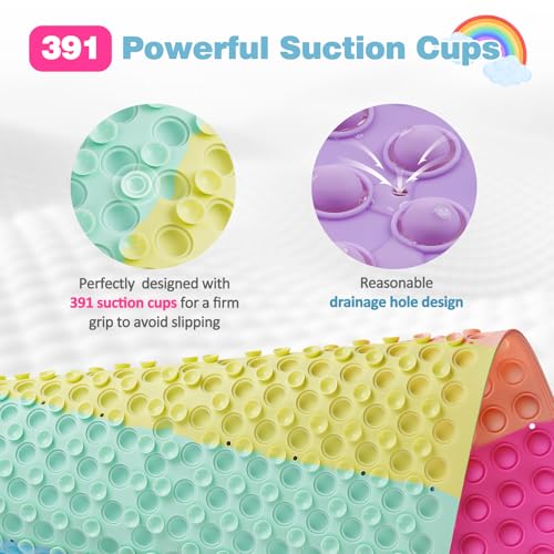 Silicone Push Pop Bath Mat – 33"x17.3" Extra Large Rainbow Bathtub Mat with 391 Suction Cups, CPC Certified Non-Slip Sensory Toy, Calming Stress Relief for Bath Time - color: 33x17.3"--rainbow