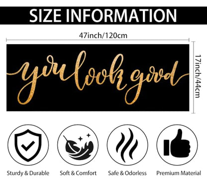 Black and Gold Bathroom Rugs Long You Look Good Bath Mats Funny Bathroom Decor Non Slip Floor Mat Absorbent Quick Dry Bath Rugs for Sink Shower Bathtub 17X47 Inch - size: 1'5" x 3'11" (Rectangular)