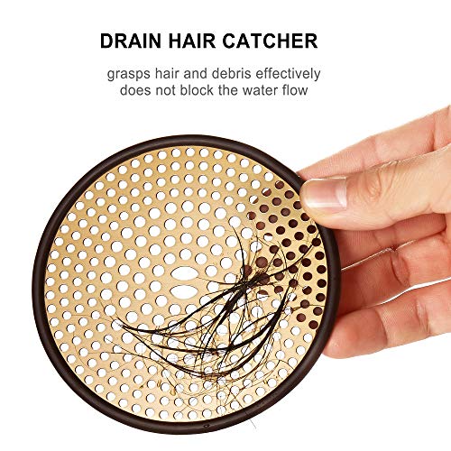 304 Stainless Steel Hair Catcher Shower Drain Cover with Silicone, Shower Stall Drain Strainer, Bathtub Hair Stopper, Bathroom Hair Trap Floor Drain Protector, Brushed Gold Brass 4.33 Inch Round Flat - color: Brushed Gold