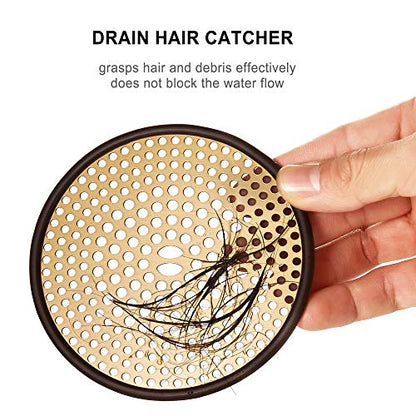 304 Stainless Steel Hair Catcher Shower Drain Cover with Silicone, Shower Stall Drain Strainer, Bathtub Hair Stopper, Bathroom Hair Trap Floor Drain Protector, Brushed Gold Brass 4.33 Inch Round Flat - color: Brushed Gold