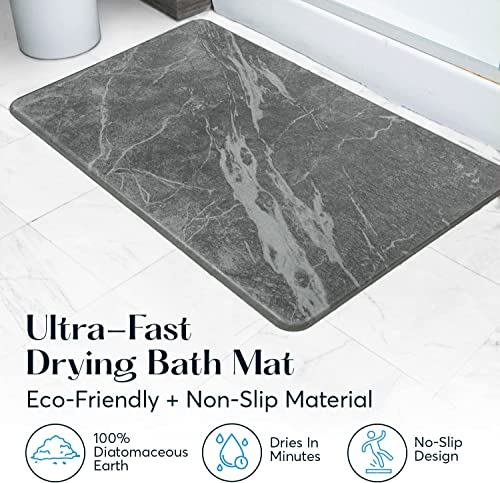 Stone Bath Mat for Bathroom, Dries in Seconds - Diatomaceous Earth, Slate | Super absorbent, quick-drying & easy to clean. Natural material that lasts — restores with light sanding. - color: Slate