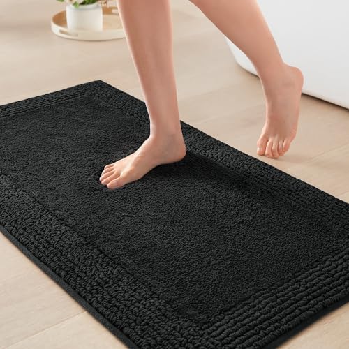 Madison Park Splendor Reversible 100% Cotton Bath Rug, 24 x 36, Black | Tufted Bathroom Mat, 3000 GSM, Hotel Quality, Luxurious Plush, Medium Pile, Absorbent, Quick Dry, OEKO-TEX, Shower Room Décor - color: Black, size: 2' x 3' (Rectangular)