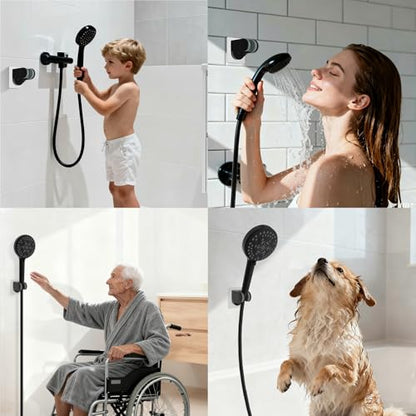 Hibbent 2 Pack Shower Head Holder - Strong Adhesive Wall Mount, Height Adjustable, No Drilling - Matte Black - size: 2 Pack, style: Matte Black