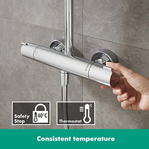 Hansgrohe Crometta S Shower System With Thermostat, Rainfall Head (⌀ 240 mm), Hand Shower (2 Sprays), Hose, Rail and Round Head (1 Spray), Chrome - size: with thermostat, style: 1 spray mode
