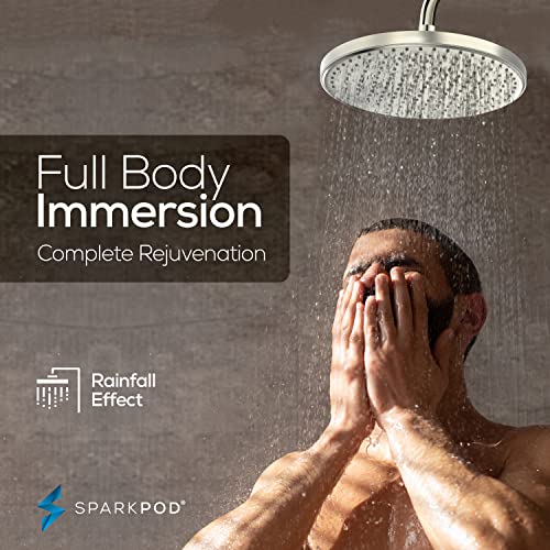 SparkPod 10 Inch Round Rain Shower Head - Ceiling or Wall Mount Rainfall Shower Head - Large Coverage Showerhead - Brass Ball Joint with 360° Adjustment - 1-Min Install (Elegant Brushed Nickel) - color: 2 - Elegant Brushed Nickel 10 Inch Round, style: 10