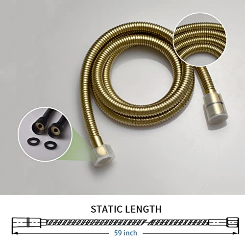 Brushed Gold Shower Head 2 in 1 Function High Pressure 7 inch Hand Held Shower Head Dual Modes High Flow Shower Wand with 59 inch Hose and Shower Bracket - color: Brushed Gold