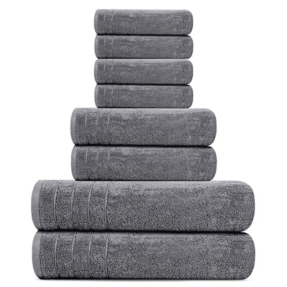 Tens Towels 8 Piece Towel Set, 2 XL Bath, 2 Hand, 4 Washcloth, Dark Grey | 100% Cotton, Lighter Weight, Quicker to Dry, Super Absorbent, Perfect for Bathroom - color: Dark Grey