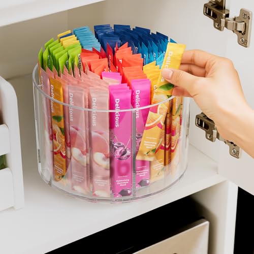 Divided Drink Packet Organizer, Rotating Turntable Organizer, Lazy Susan | Clear Lazy Susan, Water Drink Packet Holder, Rotating Storage Organizer for Powdered Drink Mix, Water Drink Packet Holder - size: 1 Pack - 4 Section 6.1in