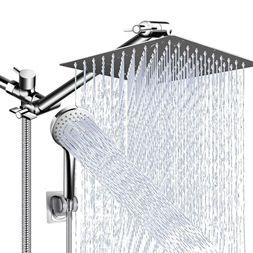Shower Head Combo,10" High Pressure with 11" Extension Arm 5 Spray Handheld | Rain Shower Head with Handheld Shower Head Combo,Powerful Shower Spray Against Low Pressure Water with Long Hose - color: Chrome, size: 10" Showerhead Set