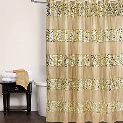 Zahari Home 13pc Sinatra Bathroom Shower Curtain Set - Gold Curtain & 12 Champagne Hooks - Luxury Fabric Bling Unique Beautiful Set - color: Sinatra Champagne Gold, style: Shower Curtain and 12 Shower Hooks