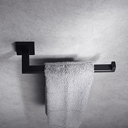 Miyili Matte Black Hand Towel Ring, Stainless Steel Bathroom Towel Holder Square Towel Holder Kitchen Towel Hanger Wall Mount, D06B - color: Matte Black