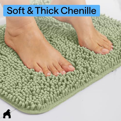 GORILLA GRIP Bathroom Rug Sets 3 Piece, Bath Mat Set and Oval Toilet Base with Rubber Backing, Plush Absorbent Shaggy Chenille Washable Mats, Includes 24x19.5, 24x17 and 30x20 Inch Rugs, Sage - color: Sage, style: 24"x19.5" + 24"x17" + 30"x20" - 3 Pack