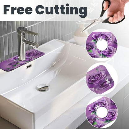 Purple Roses Kitchen sink faucet pad, strong water absorption, anti slip, easy to clean, very suitable for splash and drip prevention, suitable for kitchens and bathrooms - color: Purple Roses