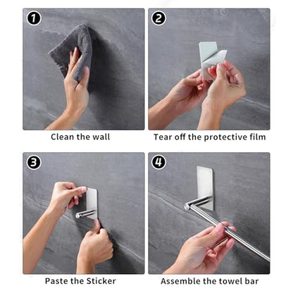 Self Adhesive 16-Inch Bathroom Towel Bar Brushed SUS 304 Stainless Steel Bath Wall Shelf Rack Hanging Towel Stick On Sticky Hanger