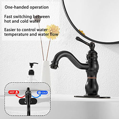 Oil Rubbed Bronze Bathroom Faucet GGStudy Bathroom Vanity Faucet Single Handle One Hole Bathroom Sink Faucet Basin Mixer Tap Matching Pop Up Drain with Overflow - color: Oil Rubbed Bronze, size: Short