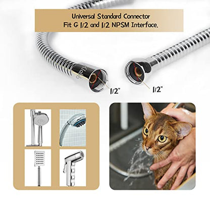 Klabb 59 Inch/150cm Stainless Steel Handheld Shower Hose, Flexible and Durable Replacement Hose with Brass Insert and Nut - color: Chrome, size: 59inches