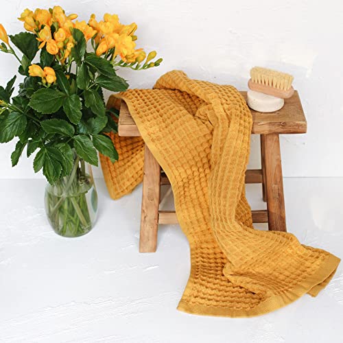 Waffle Hand Towel – 100% Turkish Cotton, Quick-Dry, Soft and Absorbent Bathroom Towel (Mustard) - color: Mustard, size: Hand Towel (1 Piece)