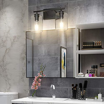 Aipsun 2 Lights Black Vanity Light Fixtures Over Mirror with Clear Glass Shades Industrial Wall Light Fixture for Bathroom(Exclude Bulb) - size: 15 inch