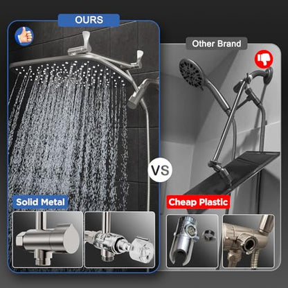 Veken Starlight 11.8" High Pressure Shower Head with Handheld, Easy Install | Handheld Shower with Multi Spray Modes, Rainfall Combo with 15" Metal Extension Arm, Detachable Dual Shower, Bathroom Decor - color: Starlight