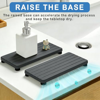 2PCS Stone Drying Tray, Water Absorbing Stone Tray for Sinks, Neat Diatomite Sink Trays, Fast Drying Kitchen Sponge Hand Soap Holder, Instant Dry Sink Coasters Used for Bathroom Counter -Dark Gray - color: 2pcs Dark Gray 5stripes