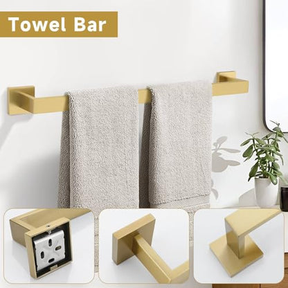 10-Piece Bathroom Hardware Accessories Set-Brushed Gold Towel Bar, Holder & Racks-SUS304 Stainless Steel-Wall Mounted,23.6-Inch - color: Brushed Gold, size: 10 Pcs