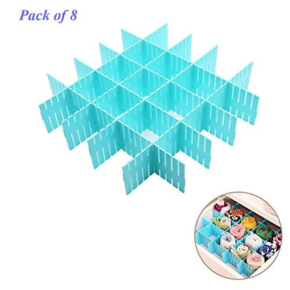 8pcs DIY Plastic Drawer Organizer Adjustable Drawer Dividers for Home Tidy Closet, Socks, Underwear, Office School Supplies, Kitchen Utensil Tools (Blue) - color: Blue