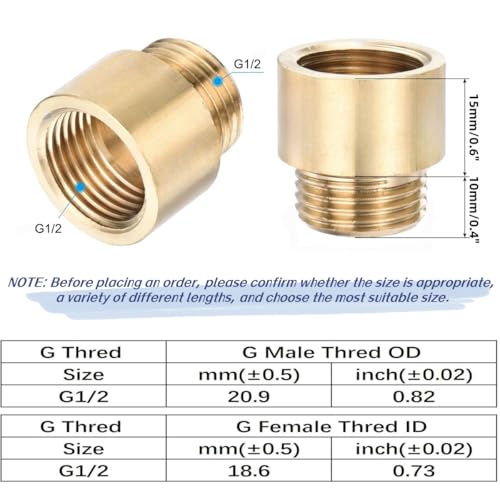Shower Head Extension Arm, 2 Pack Brass G1/2 Male to G1/2 Female Thread 25mm Length Pipe Fitting Coupler Copper Shower Head Extender with 8M PTFE Pipe Sealant Tape - style: 25mm