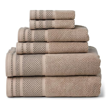 Texere 100% Organic Cotton Rice Weave Jacquard 700 GSM Luxury Bath Towel Sets - 2 Large Bath Towels, 2 Hand Towels, 2 Washcloths (Rice Weave, Oxford Tan, 6 Piece) - color: Oxford Tan (Rice Weave)
