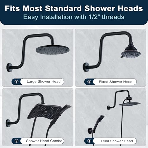 BRIGHT SHOWERS 13 Inch Shower Head Extension Arm with Flange S Shaped High Rise Extender, Long Stainless Steel Rainfall Shower Head Pipe Arm, Oil-Rubbed Bronze - color: Oil Rubbed Bronze, style: S-Shape 13 Inch