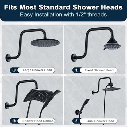 BRIGHT SHOWERS 13 Inch Shower Head Extension Arm with Flange S Shaped High Rise Extender, Long Stainless Steel Rainfall Shower Head Pipe Arm, Oil-Rubbed Bronze - color: Oil Rubbed Bronze, style: S-Shape 13 Inch