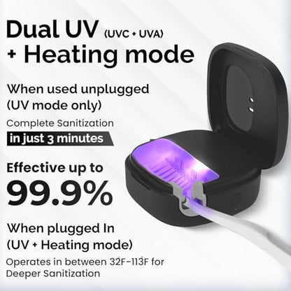 Portable UV Toothbrush Sanitizer Holder & Cleaner with UV Light & Magnetic Mounting - Rechargeable Toothbrush Sanitizer for Travel Cover, Wall Mounted UV Tooth Brush Sanitizer Holder Fits Most Brushes - color: Black