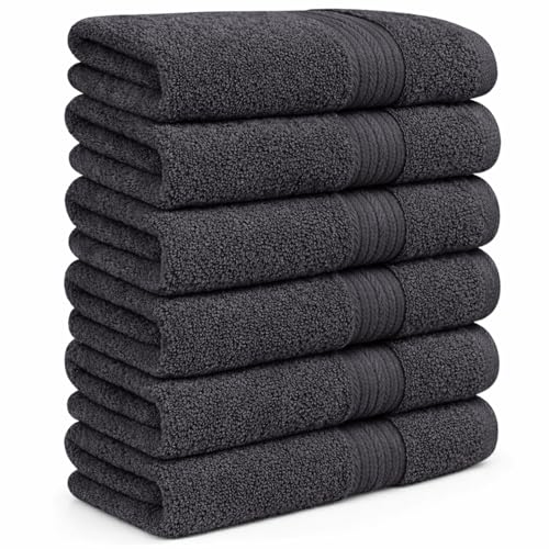 100% Cotton Hand Towels 18x28 Inches, 600 GSM, Soft & Absorbent, Set of 6, Gray - color: Grey, size: Hand Towel Set of 6